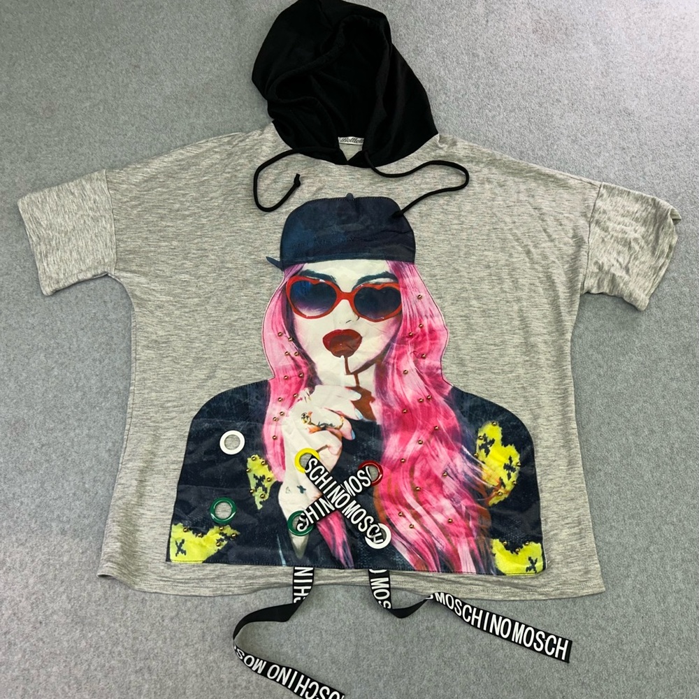 Moschino Multicolor Graphic Hoodie with Pink and Yellow Accents